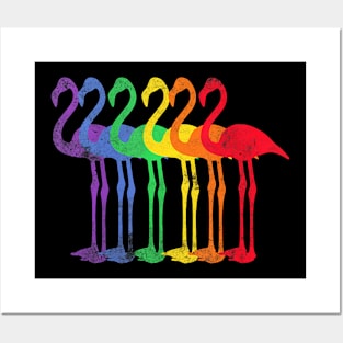 Flamingos In  Flag Colors LGBT Gay Pride Flamingo Posters and Art